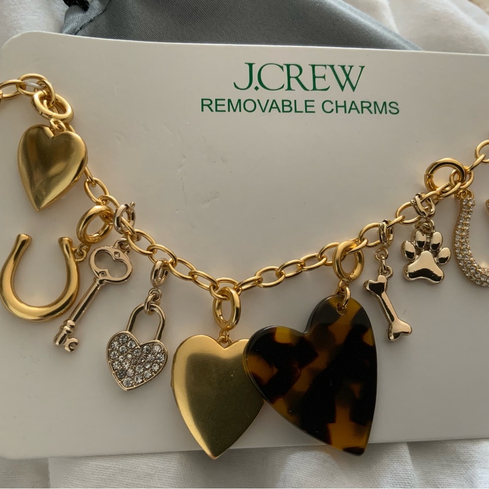 NWT J.CREW HEART LOCKET CHARM BRACELET W/EXTRA CHARMS